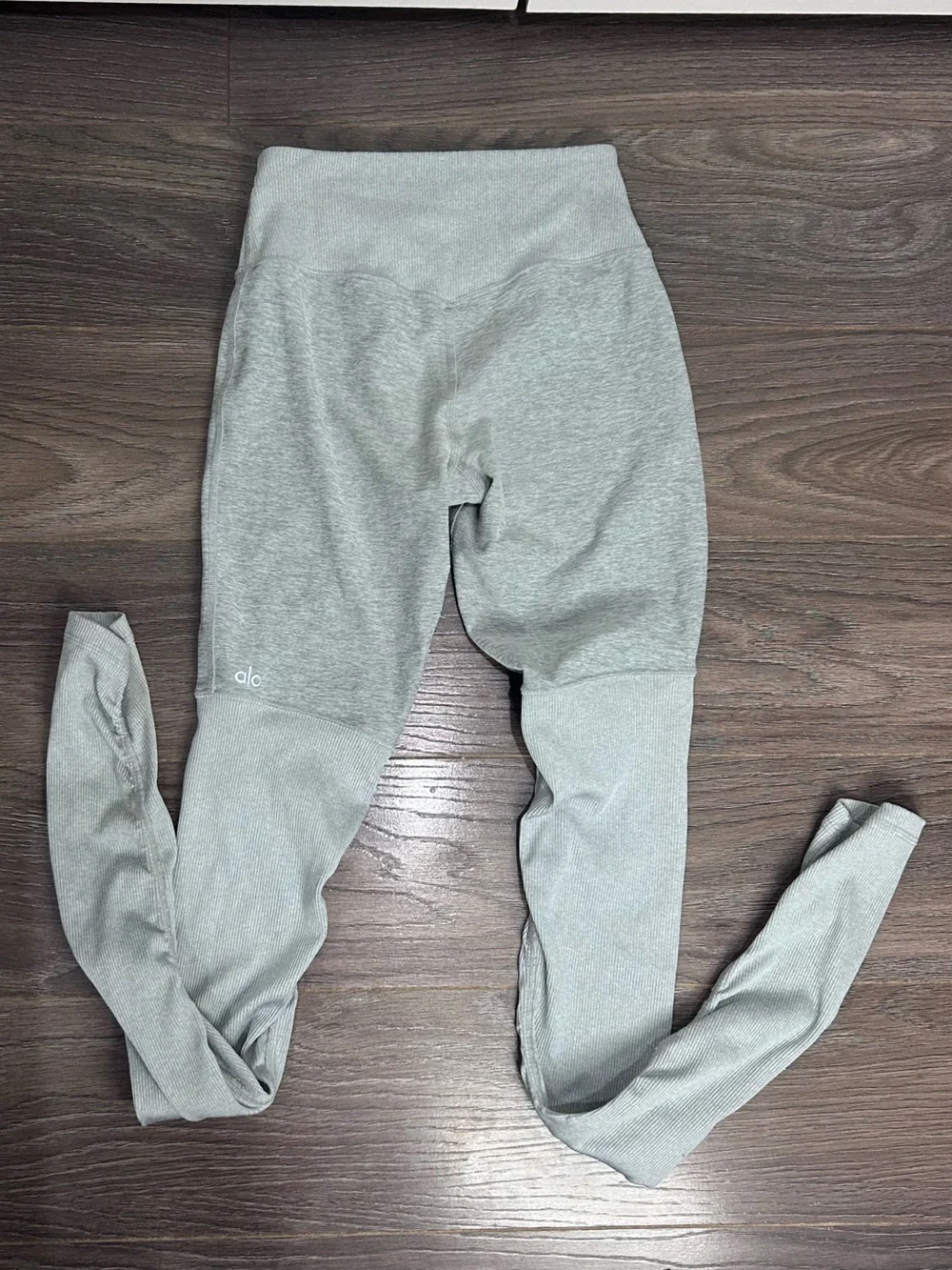 Alo Yoga Alosoft High-Waist Heather Grey Scrunch Leggings Ribbed Lower Leg Small